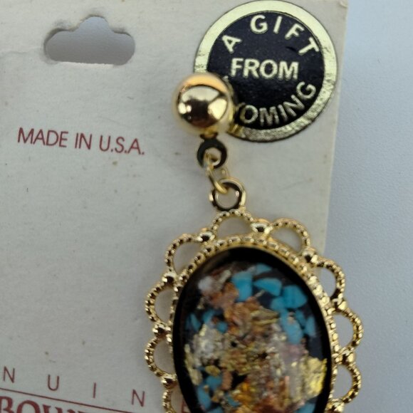 Rainbowflake Earrings Gold Flakes Turquoise Wyoming USA 18KT Posts - Picture 5 of 7